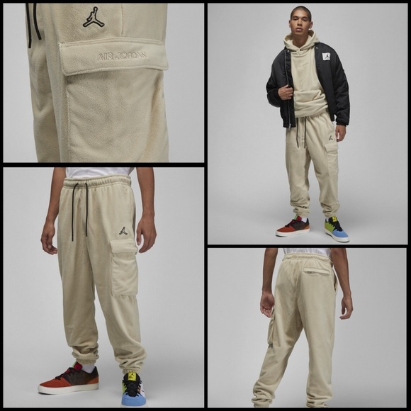 Jordan Essential Fleece Winter Cream Jogger Cargo Sweat Streetwear Pants Size S - Picture 1 of 16